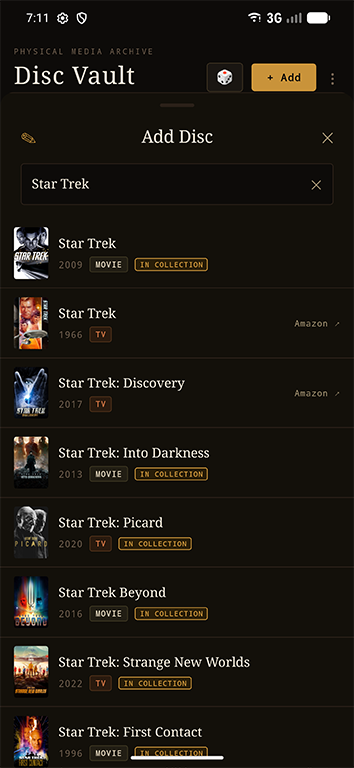 Searching for a title to add, powered by TheTVDB